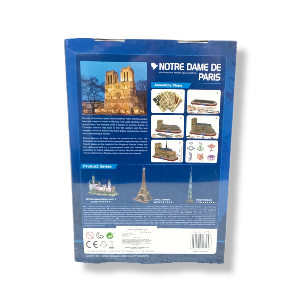 Rompecabezas 3D Cubic Fun Catedral Notre Dame Con Luces Led